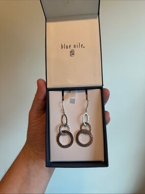 925 Sterling Silver FZN Hammered Dangle Earrings. In blue nile box.
